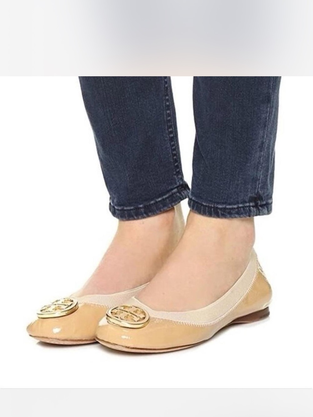 Tory Burch Carolina Patent Ballet Flats with Gold Emblem